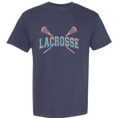 Floral Lacrosse Crossed Sticks LAX Girly Teal Pink Head Garment-Dyed Heavyweight T-Shirt