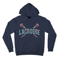 Floral Lacrosse Crossed Sticks LAX Girly Teal Pink Head Hoodie