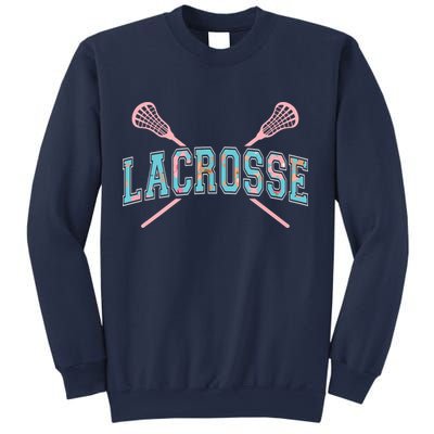Floral Lacrosse Crossed Sticks LAX Girly Teal Pink Head Sweatshirt