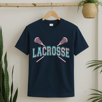 Floral Lacrosse Crossed Sticks LAX Girly Teal Pink Head T-Shirt