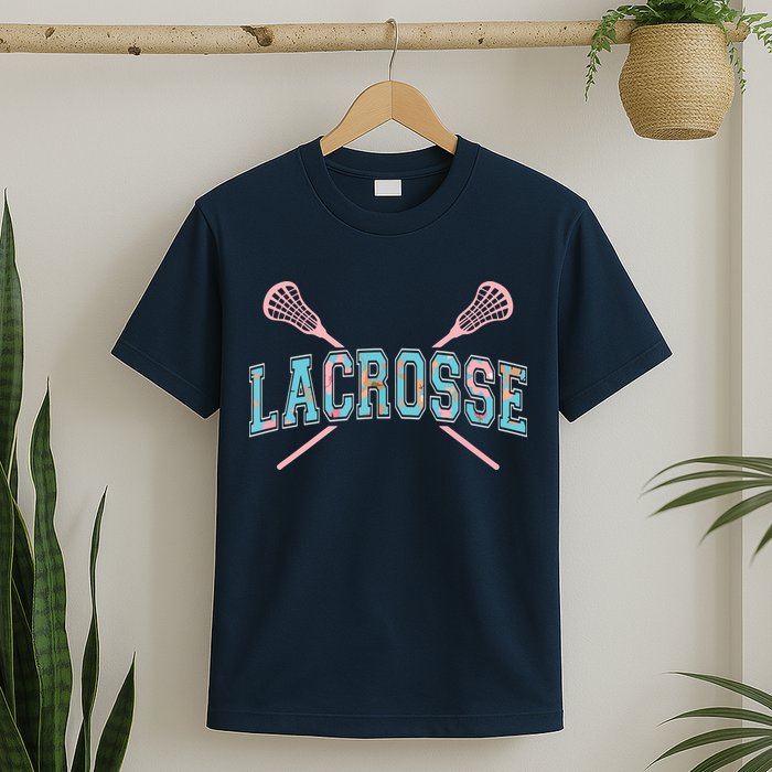 Floral Lacrosse Crossed Sticks LAX Girly Teal Pink Head T-Shirt