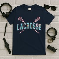 Floral Lacrosse Crossed Sticks LAX Girly Teal Pink Head T-Shirt