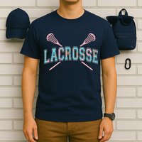 Floral Lacrosse Crossed Sticks LAX Girly Teal Pink Head T-Shirt
