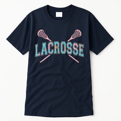 Floral Lacrosse Crossed Sticks LAX Girly Teal Pink Head Tall T-Shirt