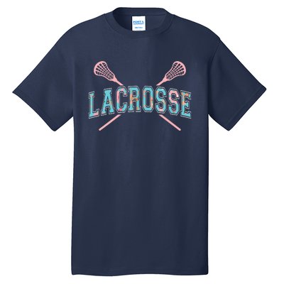 Floral Lacrosse Crossed Sticks LAX Girly Teal Pink Head Tall T-Shirt