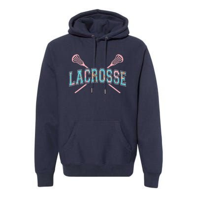 Floral Lacrosse Crossed Sticks LAX Girly Teal Pink Head Premium Hoodie