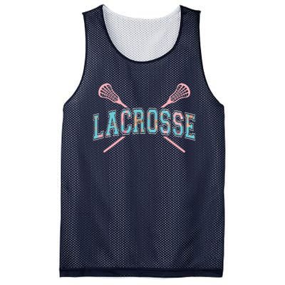 Floral Lacrosse Crossed Sticks LAX Girly Teal Pink Head Mesh Reversible Basketball Jersey Tank