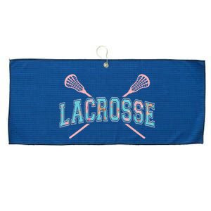 Floral Lacrosse Crossed Sticks LAX Girly Teal Pink Head Large Microfiber Waffle Golf Towel