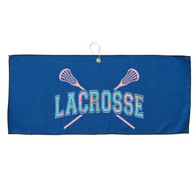 Floral Lacrosse Crossed Sticks LAX Girly Teal Pink Head Large Microfiber Waffle Golf Towel
