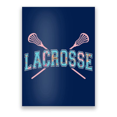 Floral Lacrosse Crossed Sticks LAX Girly Teal Pink Head Poster