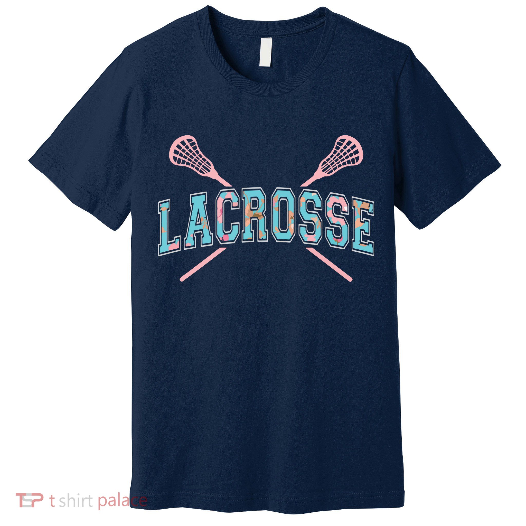 Floral Lacrosse Crossed Sticks LAX Girly Teal Pink Head Premium T-Shirt