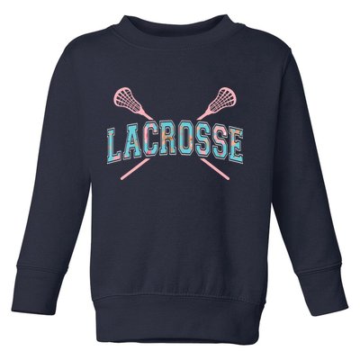 Floral Lacrosse Crossed Sticks LAX Girly Teal Pink Head Toddler Sweatshirt