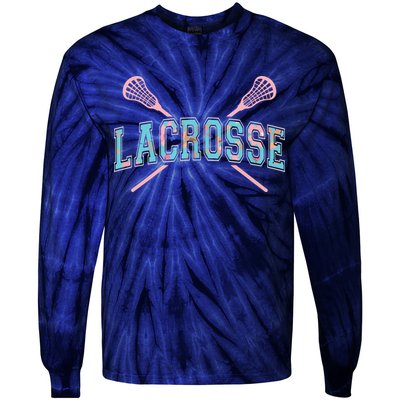 Floral Lacrosse Crossed Sticks LAX Girly Teal Pink Head Tie-Dye Long Sleeve Shirt