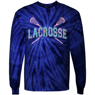 Floral Lacrosse Crossed Sticks LAX Girly Teal Pink Head Tie-Dye Long Sleeve Shirt