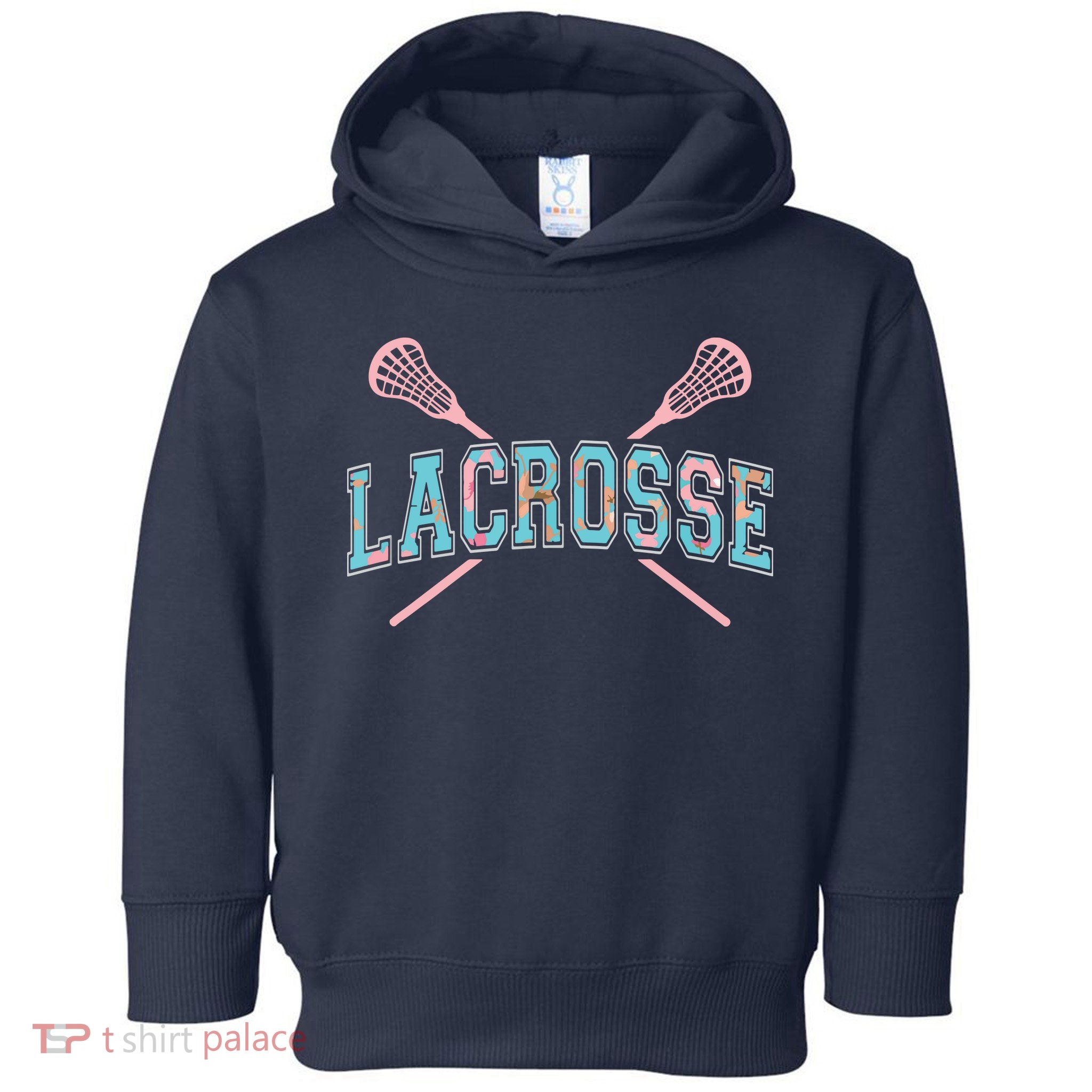 Floral Lacrosse Crossed Sticks LAX Girly Teal Pink Head Toddler Hoodie
