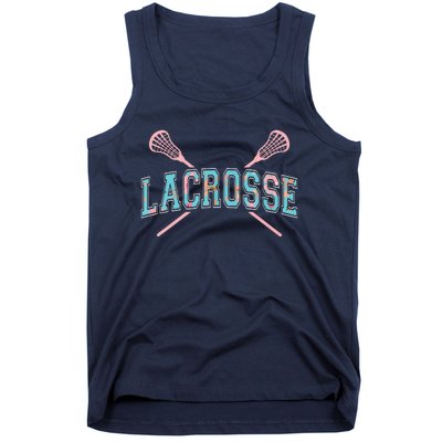 Floral Lacrosse Crossed Sticks LAX Girly Teal Pink Head Tank Top