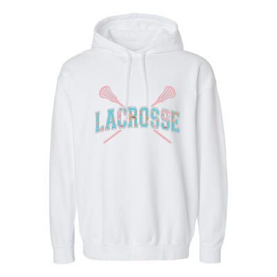 Floral Lacrosse Crossed Sticks LAX Girly Teal Pink Head Garment-Dyed Fleece Hoodie