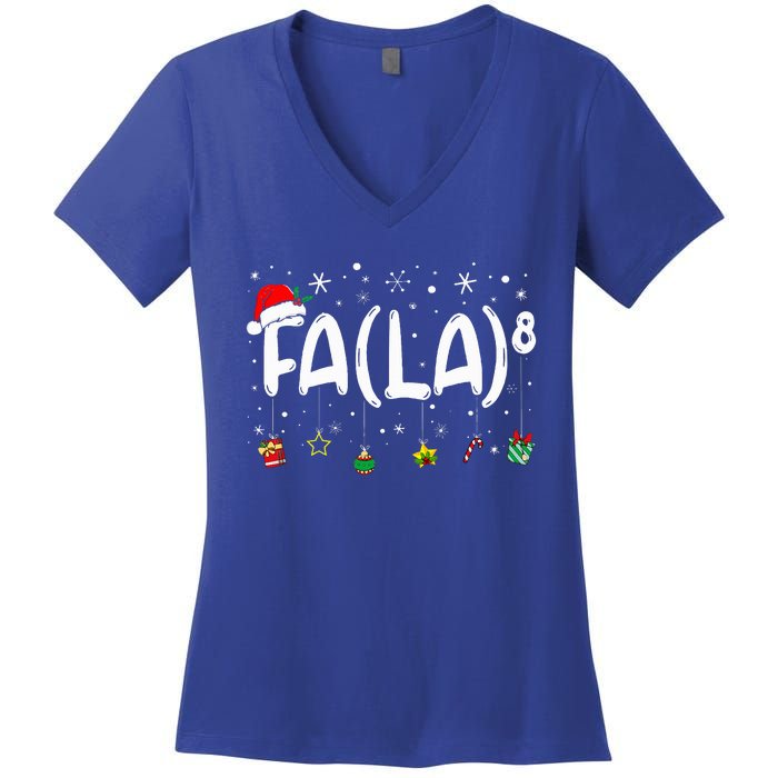 Fa (La)8 Christmas Santa Fa La Math Teacher Women's V-Neck T-Shirt