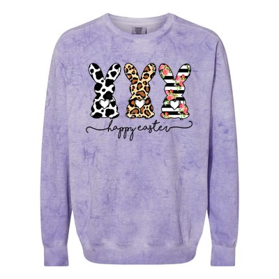 Funny Leopard Cow Print Easter Bunnies Happy Easter Day Gift Colorblast Crewneck Sweatshirt