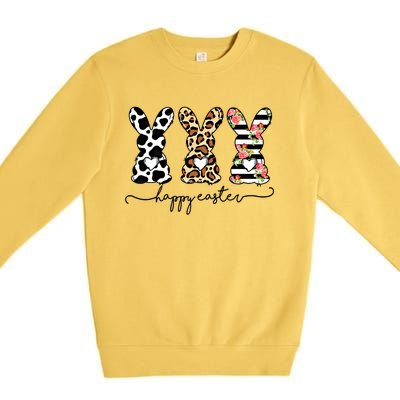 Funny Leopard Cow Print Easter Bunnies Happy Easter Day Gift Premium Crewneck Sweatshirt