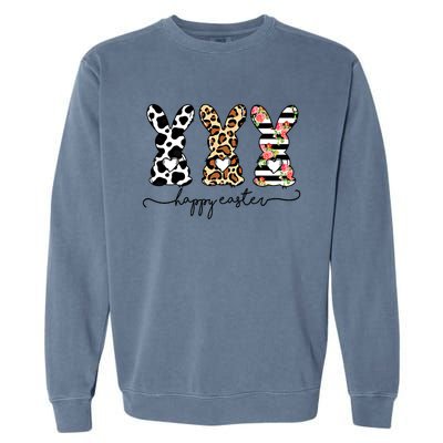 Funny Leopard Cow Print Easter Bunnies Happy Easter Day Gift Garment-Dyed Sweatshirt