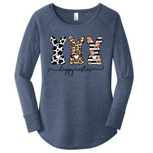 Funny Leopard Cow Print Easter Bunnies Happy Easter Day Gift Women's Perfect Tri Tunic Long Sleeve Shirt