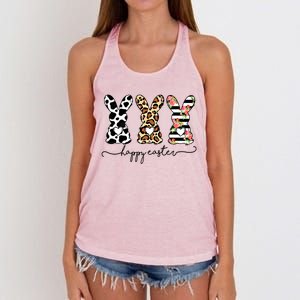 Funny Leopard Cow Print Easter Bunnies Happy Easter Day Gift Women's Knotted Racerback Tank