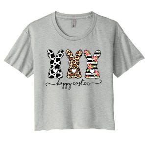 Funny Leopard Cow Print Easter Bunnies Happy Easter Day Gift Women's Crop Top Tee