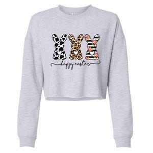 Funny Leopard Cow Print Easter Bunnies Happy Easter Day Gift Cropped Pullover Crew