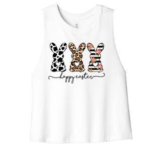 Funny Leopard Cow Print Easter Bunnies Happy Easter Day Gift Women's Racerback Cropped Tank