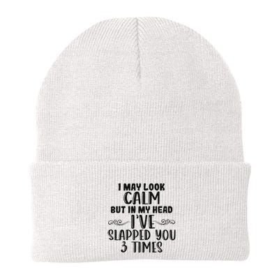Funny Look Calm But In My Head IVe Slapped You 3 Times Knit Cap Winter Beanie