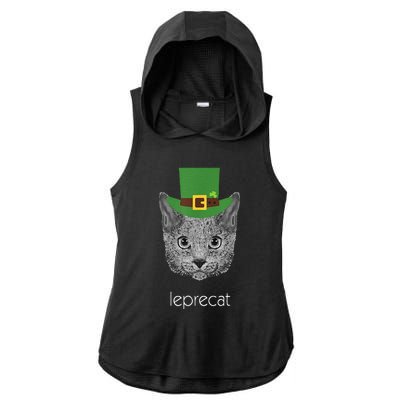 Funny Leprechaun Cat Leprecat St Patricks Day Ladies PosiCharge Tri-Blend Wicking Draft Hoodie Tank