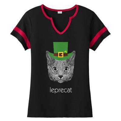 Funny Leprechaun Cat Leprecat St Patricks Day Ladies Halftime Notch Neck Tee