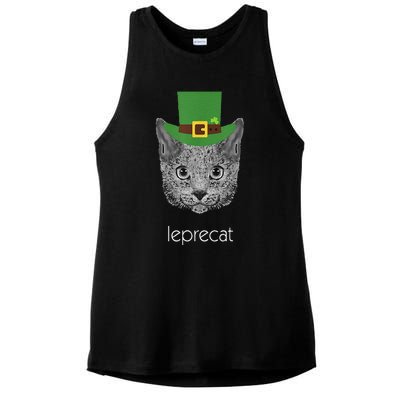 Funny Leprechaun Cat Leprecat St Patricks Day Ladies PosiCharge Tri-Blend Wicking Tank