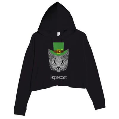 Funny Leprechaun Cat Leprecat St Patricks Day Crop Fleece Hoodie