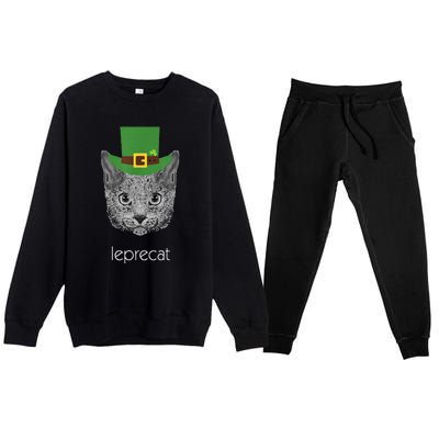 Funny Leprechaun Cat Leprecat St Patricks Day Premium Crewneck Sweatsuit Set