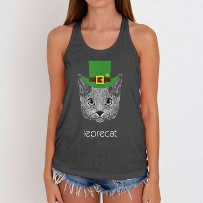 Funny Leprechaun Cat Leprecat St Patricks Day Women's Knotted Racerback Tank