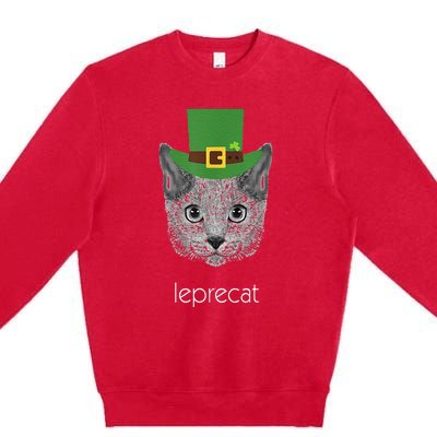 Funny Leprechaun Cat Leprecat St Patricks Day Premium Crewneck Sweatshirt