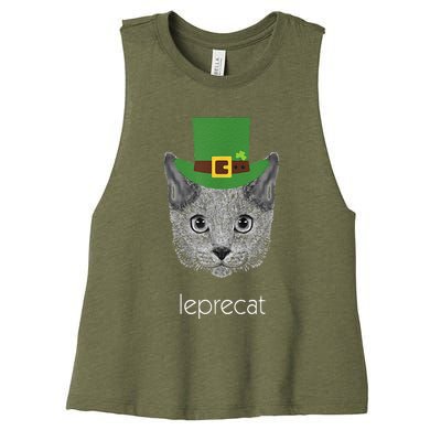 Funny Leprechaun Cat Leprecat St Patricks Day Women's Racerback Cropped Tank