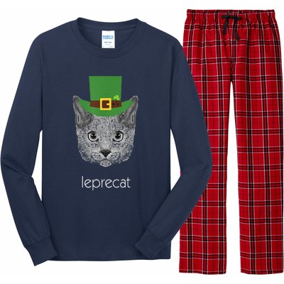 Funny Leprechaun Cat Leprecat St Patricks Day Long Sleeve Pajama Set