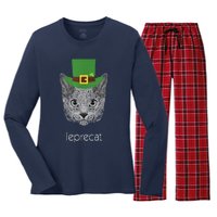 Funny Leprechaun Cat Leprecat St Patricks Day Women's Long Sleeve Flannel Pajama Set 