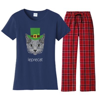 Funny Leprechaun Cat Leprecat St Patricks Day Women's Flannel Pajama Set