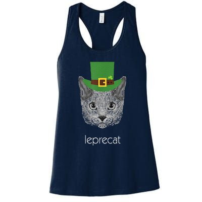 Funny Leprechaun Cat Leprecat St Patricks Day Women's Racerback Tank