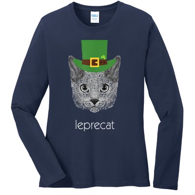 Funny Leprechaun Cat Leprecat St Patricks Day Ladies Long Sleeve Shirt