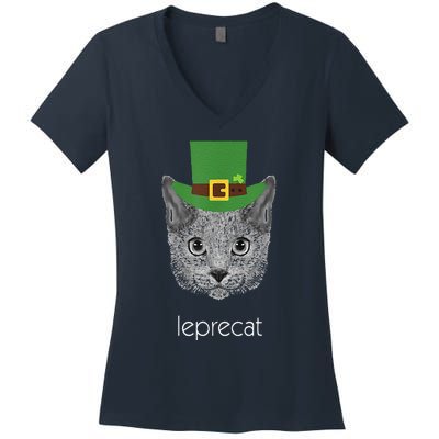 Funny Leprechaun Cat Leprecat St Patricks Day Women's V-Neck T-Shirt