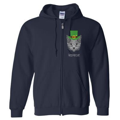 Funny Leprechaun Cat Leprecat St Patricks Day Full Zip Hoodie