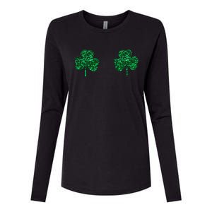 Four Leaf Clover Boobs Lucky St Patricks Day Womens Cotton Relaxed Long Sleeve T-Shirt