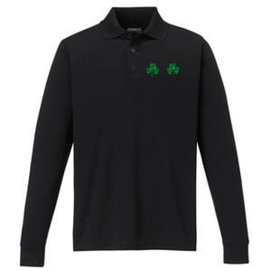 Four Leaf Clover Boobs Lucky St Patricks Day Performance Long Sleeve Polo