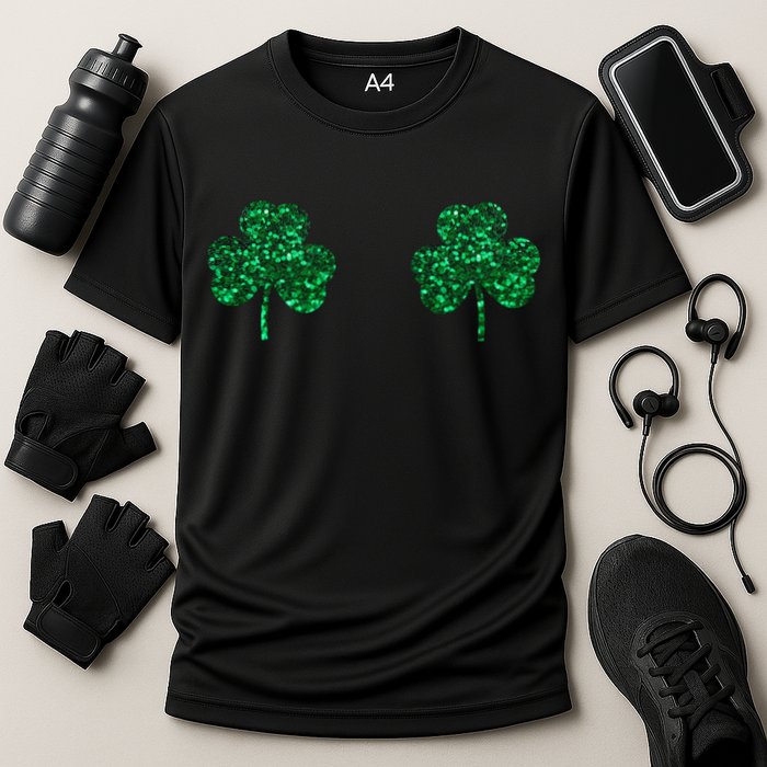 Four Leaf Clover Boobs Lucky St Patricks Day Performance Shirt