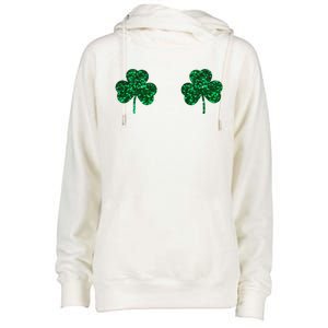 Four Leaf Clover Boobs Lucky St Patricks Day Womens Funnel Neck Pullover Hood